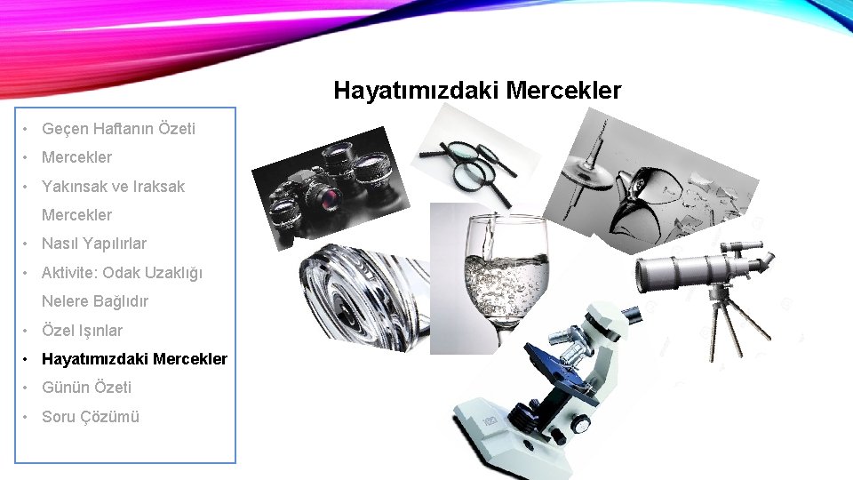 Hayatımızdaki Mercekler • Geçen Haftanın Özeti • Mercekler • Yakınsak ve Iraksak Mercekler •