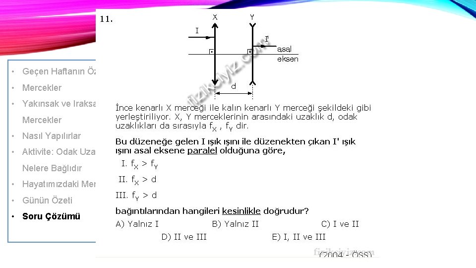  • Geçen Haftanın Özeti • Mercekler • Yakınsak ve Iraksak Mercekler • Nasıl