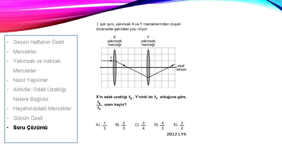  • Geçen Haftanın Özeti • Mercekler • Yakınsak ve Iraksak Mercekler • Nasıl