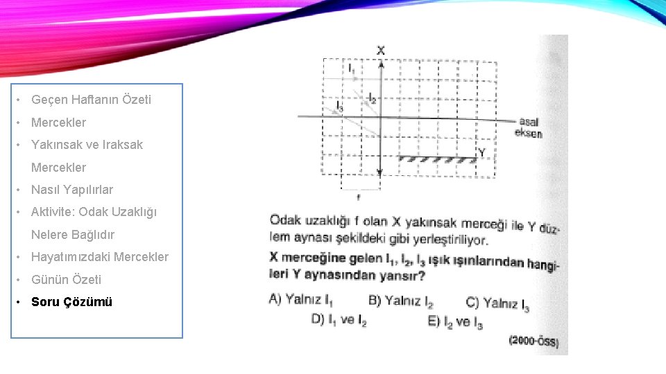  • Geçen Haftanın Özeti • Mercekler • Yakınsak ve Iraksak Mercekler • Nasıl