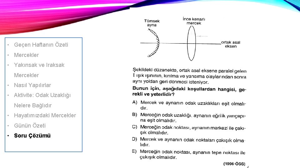  • Geçen Haftanın Özeti • Mercekler • Yakınsak ve Iraksak Mercekler • Nasıl