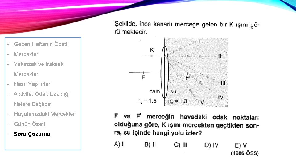  • Geçen Haftanın Özeti • Mercekler • Yakınsak ve Iraksak Mercekler • Nasıl