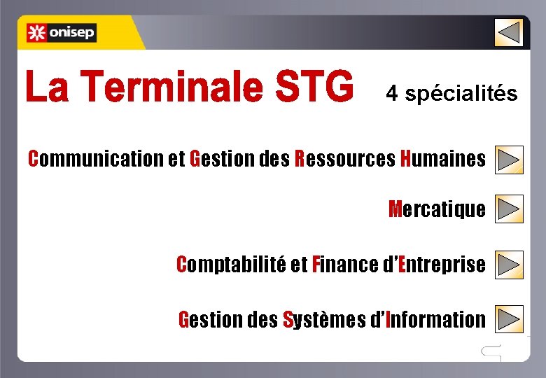 4 spécialités Communication et Gestion des Ressources Humaines Mercatique Comptabilité et Finance d’Entreprise Gestion