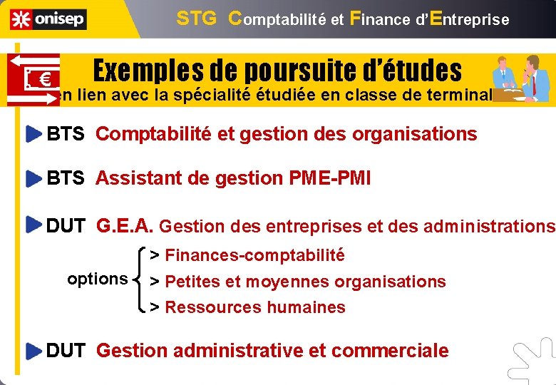 STG Comptabilité et Finance d’Entreprise € Exemples de poursuite d’études en lien avec la