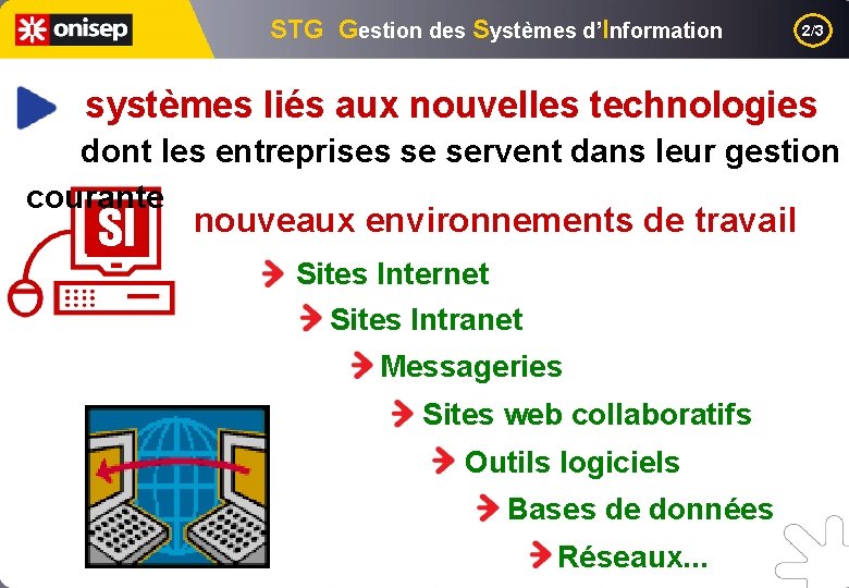 STG Gestion des Systèmes d’Information 2/3 systèmes liés aux nouvelles technologies dont les entreprises