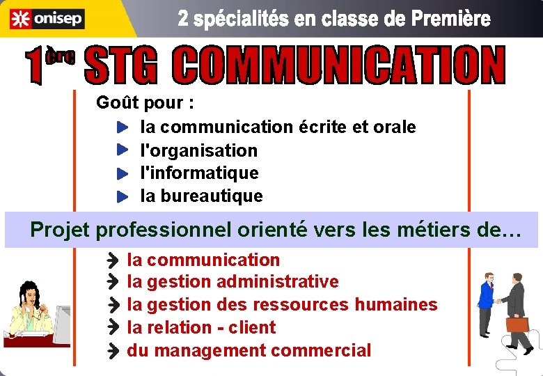  Goût pour : la communication écrite et orale l'organisation l'informatique la bureautique Projet