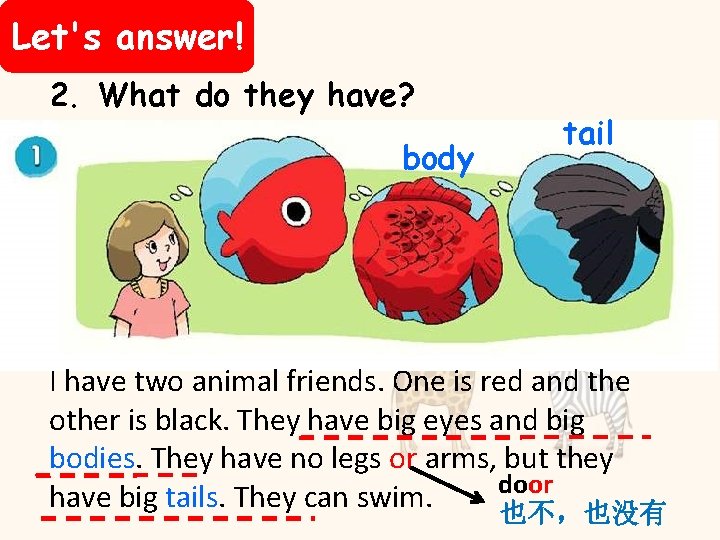 Let's answer! 2. What do they have? body tail I have two animal friends.