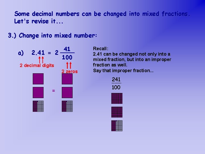 Some decimal numbers can be changed into mixed fractions. Let's revise it. . .