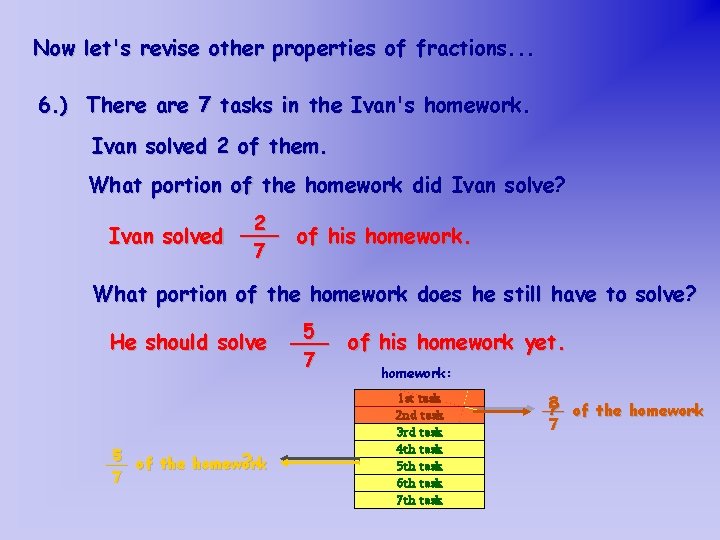 Now let's revise other properties of fractions. . . 6. ) There are 7