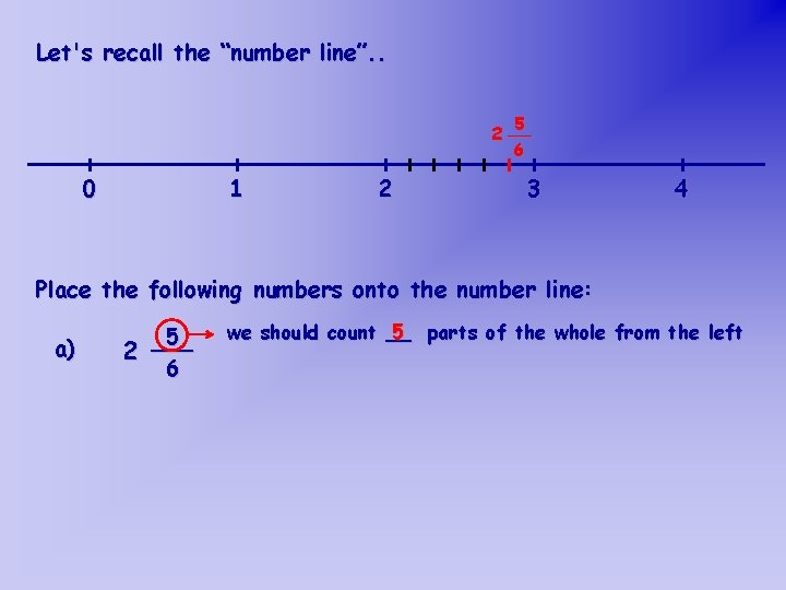 Let's recall the “number line”. . 5 2 __ 6 0 1 2 3