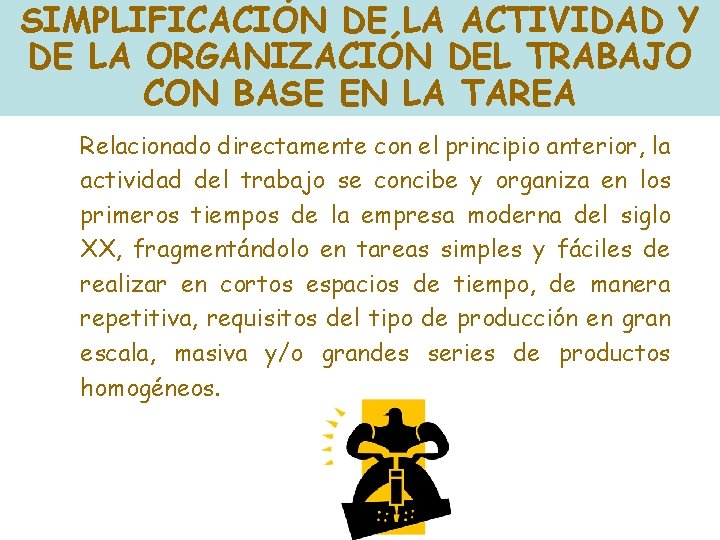 SIMPLIFICACIÓN DE LA ACTIVIDAD Y DE LA ORGANIZACIÓN DEL TRABAJO CON BASE EN LA SIMPLIFICACIÓN DE LA ACTIVIDAD Y DE LA ORGANIZACIÓN DEL TRABAJO CON BASE EN LA