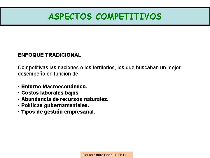 ASPECTOS COMPETITIVOS. ENFOQUE TRADICIONAL Competitivas las naciones o los territorios, los que buscaban un ASPECTOS COMPETITIVOS. ENFOQUE TRADICIONAL Competitivas las naciones o los territorios, los que buscaban un