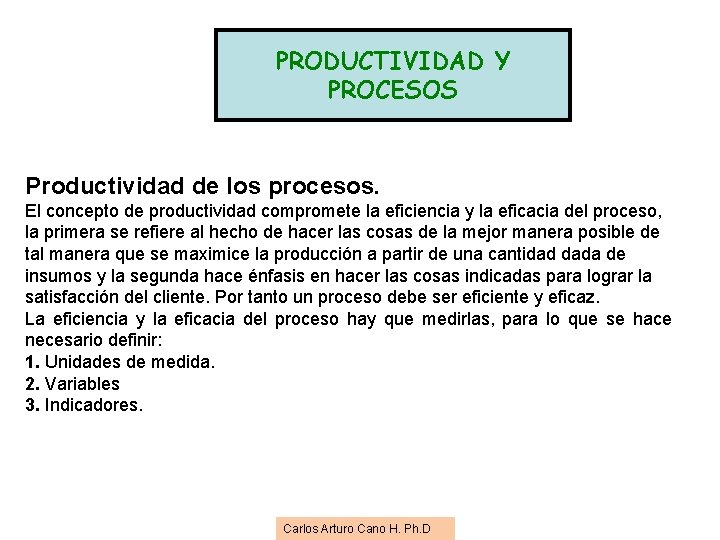PRODUCTIVIDAD Y PROCESOS Productividad de los procesos. El concepto de productividad compromete la eficiencia PRODUCTIVIDAD Y PROCESOS Productividad de los procesos. El concepto de productividad compromete la eficiencia