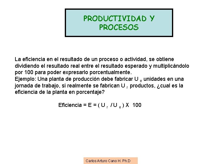 PRODUCTIVIDAD Y PROCESOS La eficiencia en el resultado de un proceso o actividad, se PRODUCTIVIDAD Y PROCESOS La eficiencia en el resultado de un proceso o actividad, se