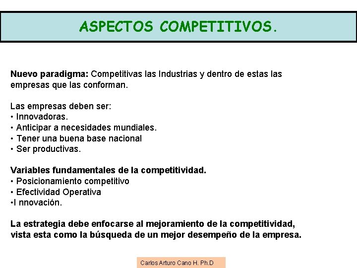 ASPECTOS COMPETITIVOS. Nuevo paradigma: Competitivas las Industrias y dentro de estas las empresas que ASPECTOS COMPETITIVOS. Nuevo paradigma: Competitivas las Industrias y dentro de estas las empresas que