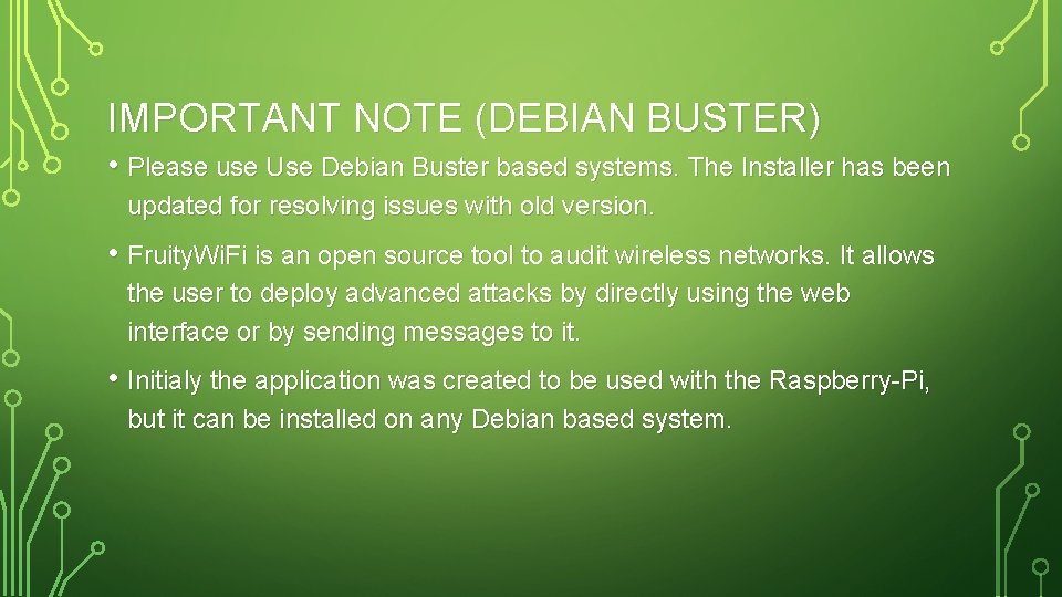 IMPORTANT NOTE (DEBIAN BUSTER) • Please use Use Debian Buster based systems. The Installer IMPORTANT NOTE (DEBIAN BUSTER) • Please use Use Debian Buster based systems. The Installer