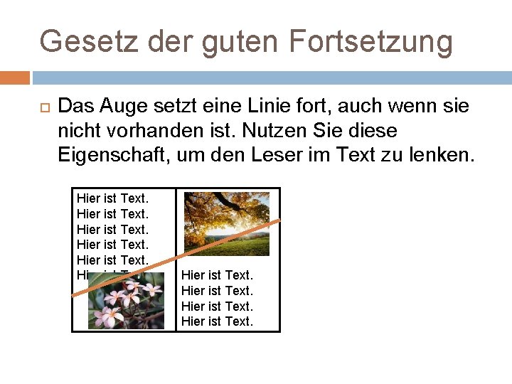 Gesetz der guten Fortsetzung Das Auge setzt eine Linie fort, auch wenn sie nicht