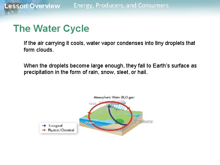 Lesson Overview Energy, Producers, and Consumers The Water Cycle If the air carrying it Lesson Overview Energy, Producers, and Consumers The Water Cycle If the air carrying it