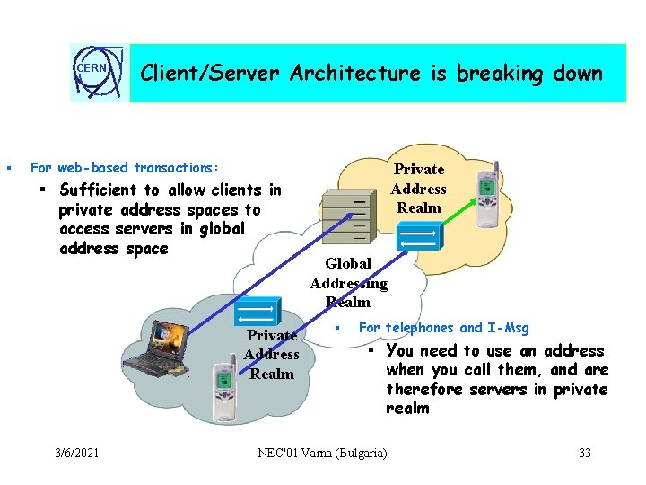 CERN § Client/Server Architecture is breaking down For web-based transactions: § Sufficient to allow