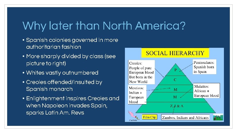Why later than North America? • Spanish colonies governed in more authoritarian fashion •