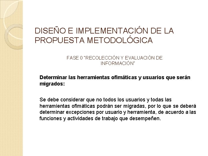 DISEÑO E IMPLEMENTACIÓN DE LA PROPUESTA METODOLÓGICA FASE 0 “RECOLECCIÓN Y EVALUACIÓN DE INFORMACIÓN”