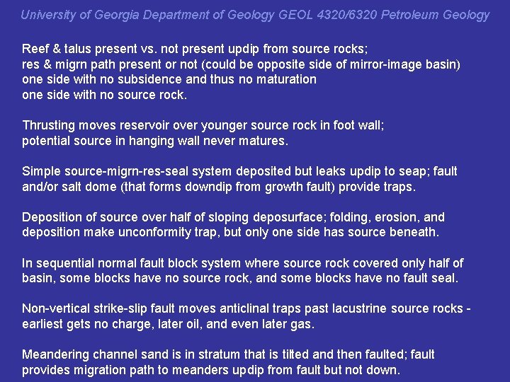 PS ex University of Georgia Department of Geology GEOL 4320/6320 Petroleum Geology Reef &