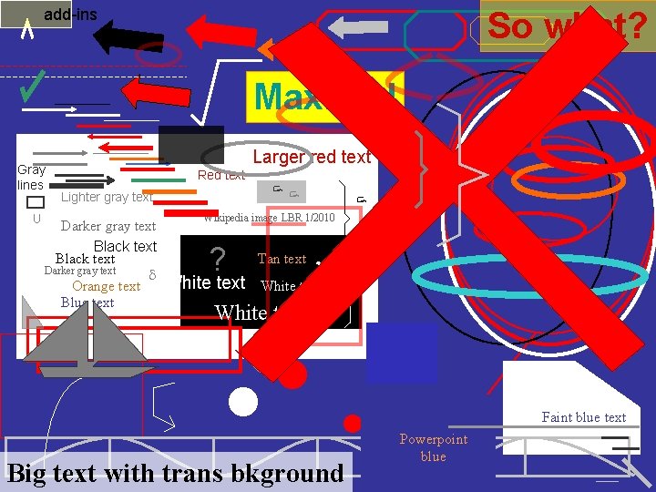 add-ins So what? Maximal Gray lines U Larger red text Red text ? Lighter
