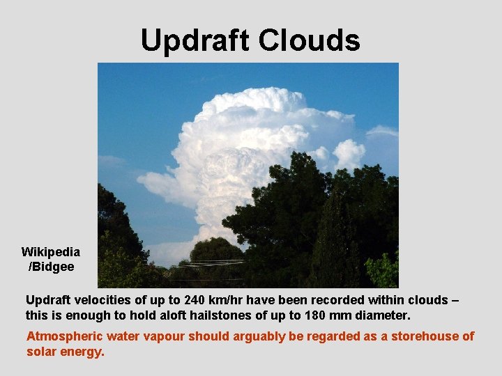 Updraft Clouds Wikipedia /Bidgee Updraft velocities of up to 240 km/hr have been recorded