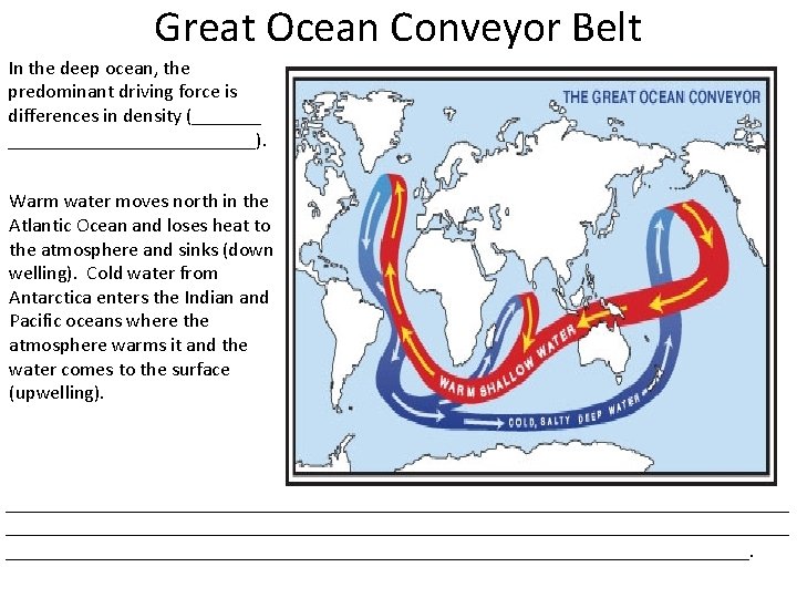 Great Ocean Conveyor Belt In the deep ocean, the predominant driving force is differences