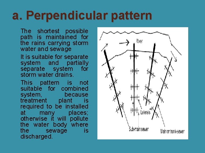 a. Perpendicular pattern � The shortest possible path is maintained for the rains carrying