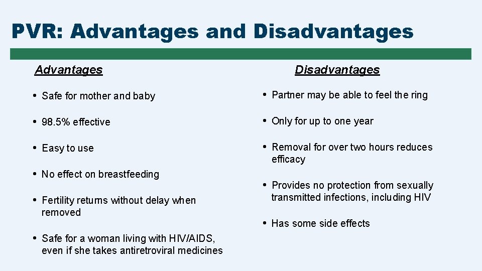 PVR: Advantages and Disadvantages Advantages Disadvantages • Safe for mother and baby • Partner