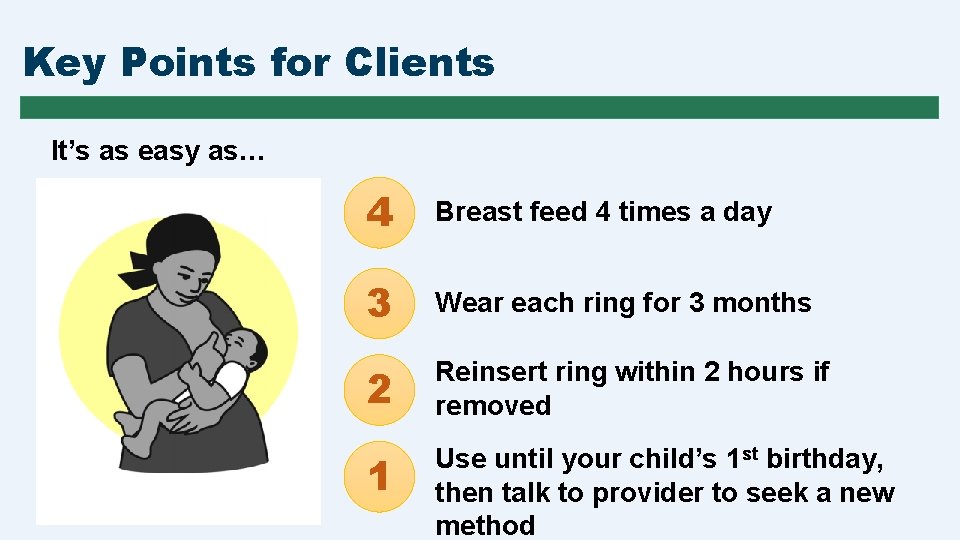 Key Points for Clients It’s as easy as… 4 Breast feed 4 times a