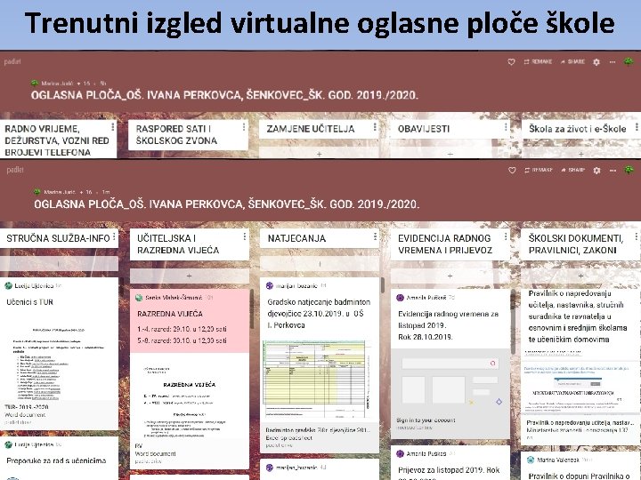 Trenutni izgled virtualne oglasne ploče škole 