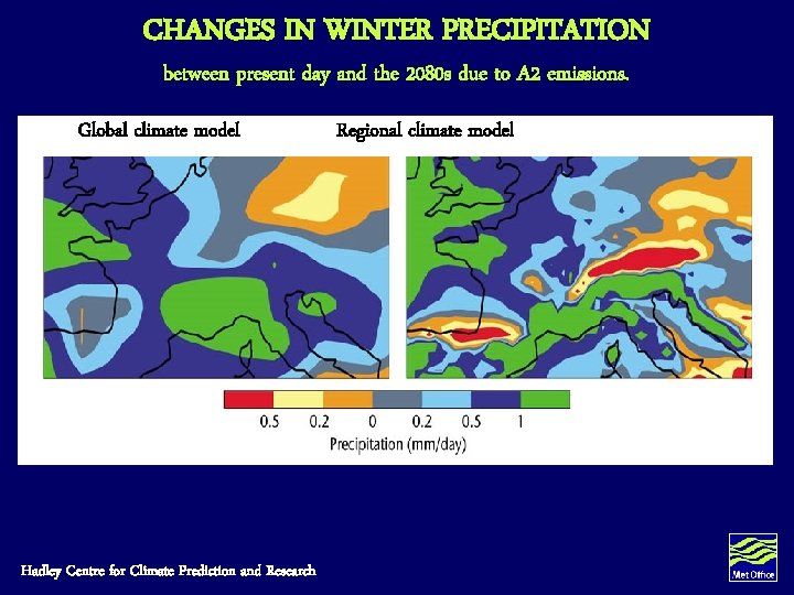 CHANGES IN WINTER PRECIPITATION between present day and the 2080 s due to A CHANGES IN WINTER PRECIPITATION between present day and the 2080 s due to A