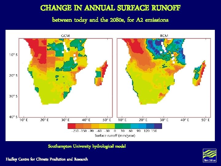 CHANGE IN ANNUAL SURFACE RUNOFF between today and the 2080 s, for A 2 CHANGE IN ANNUAL SURFACE RUNOFF between today and the 2080 s, for A 2