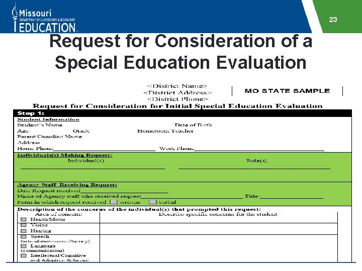 23 Request for Consideration of a Special Education Evaluation 