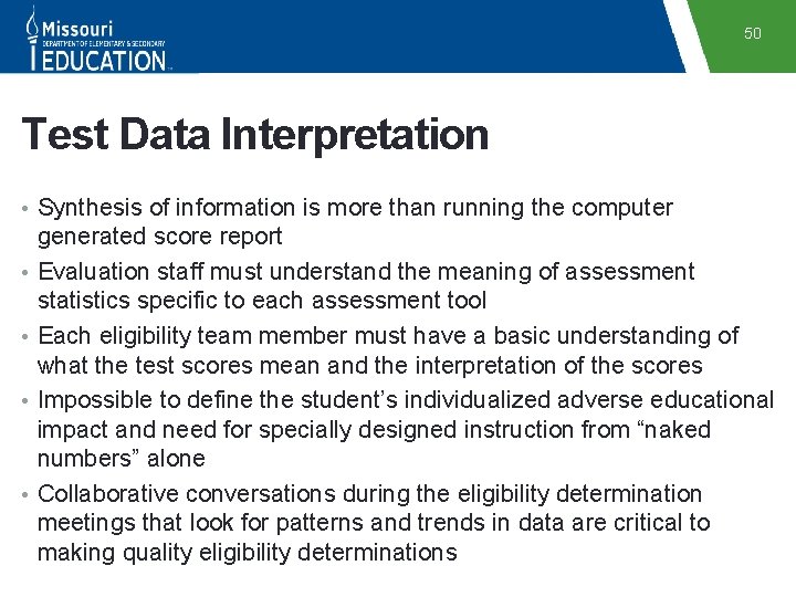 50 Test Data Interpretation • Synthesis of information is more than running the computer