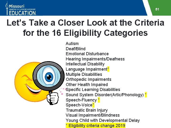 51 Let’s Take a Closer Look at the Criteria for the 16 Eligibility Categories