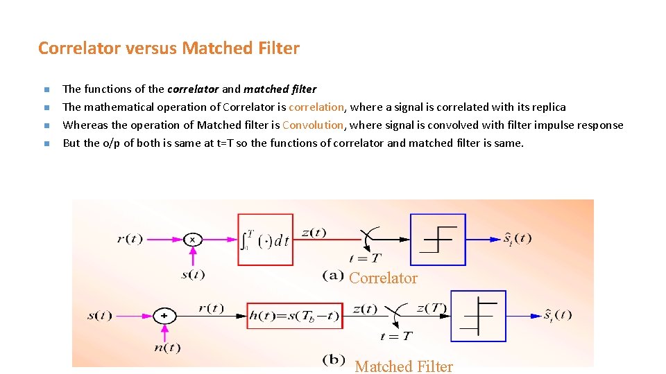 Correlator versus Matched Filter n n The functions of the correlator and matched filter Correlator versus Matched Filter n n The functions of the correlator and matched filter