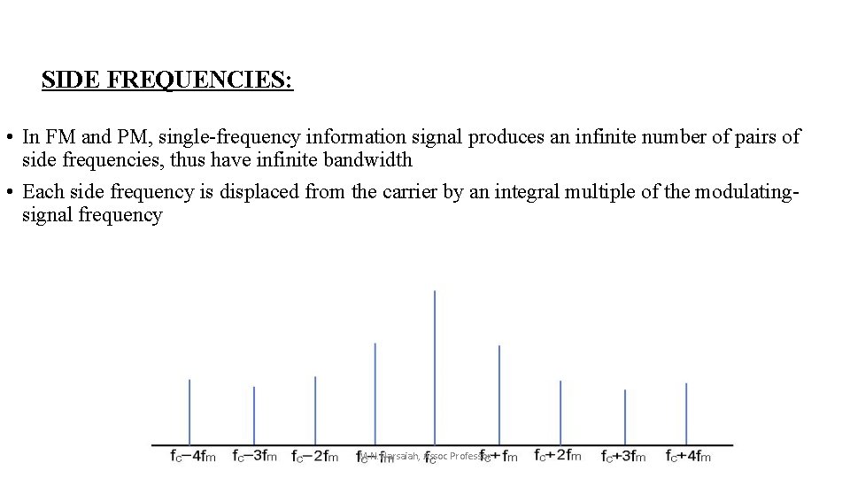 SIDE FREQUENCIES: • In FM and PM, single-frequency information signal produces an infinite number SIDE FREQUENCIES: • In FM and PM, single-frequency information signal produces an infinite number