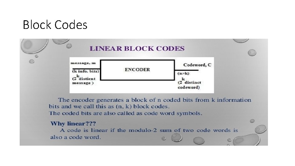 Block Codes Block Codes