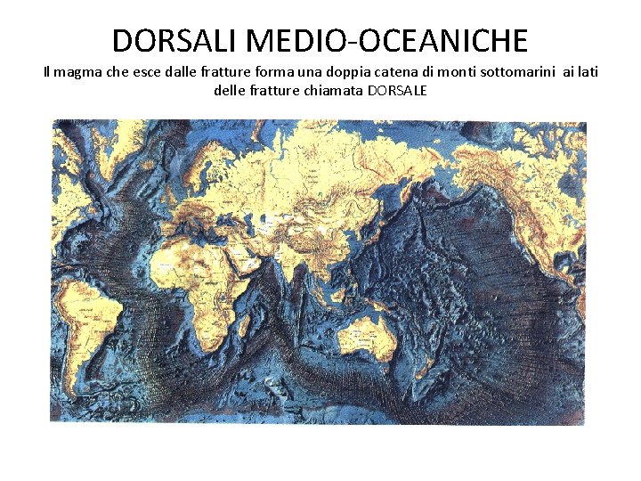 DORSALI MEDIO-OCEANICHE Il magma che esce dalle fratture forma una doppia catena di monti