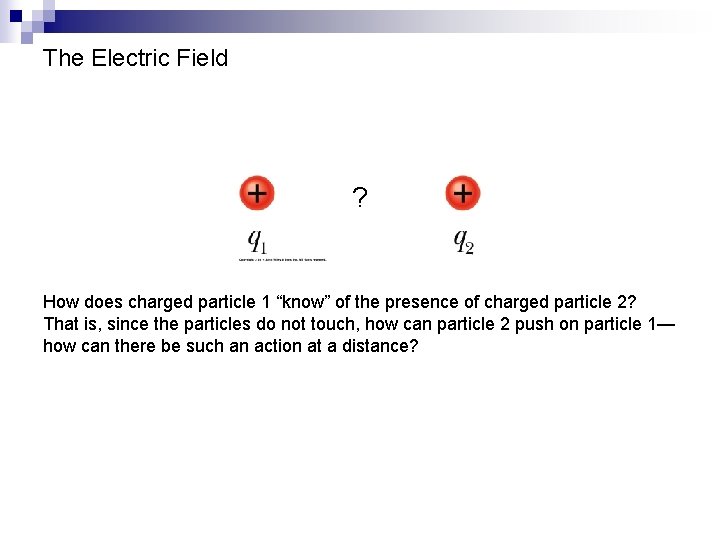 The Electric Field ? How does charged particle 1 “know” of the presence of