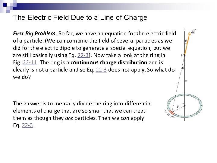 The Electric Field Due to a Line of Charge First Big Problem. So far,