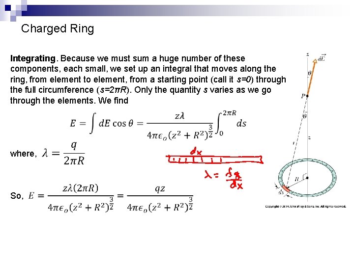 Charged Ring Integrating. Because we must sum a huge number of these components, each