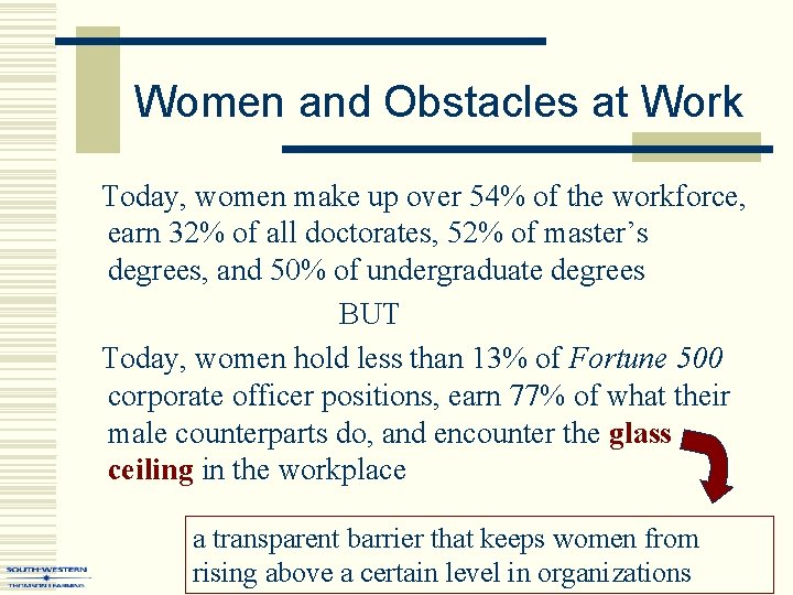 Women and Obstacles at Work Today, women make up over 54% of the workforce,