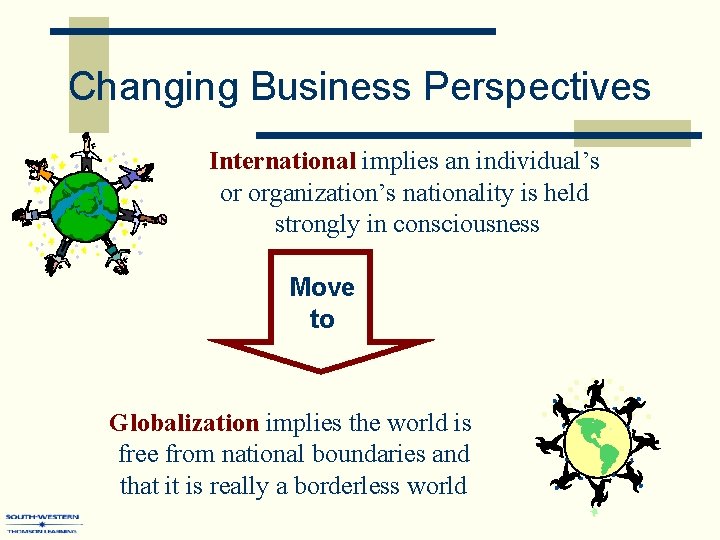 Changing Business Perspectives International implies an individual’s or organization’s nationality is held strongly in