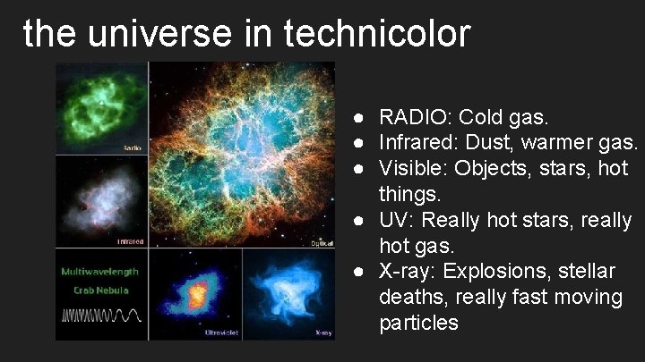 the universe in technicolor ● RADIO: Cold gas. ● Infrared: Dust, warmer gas. ●