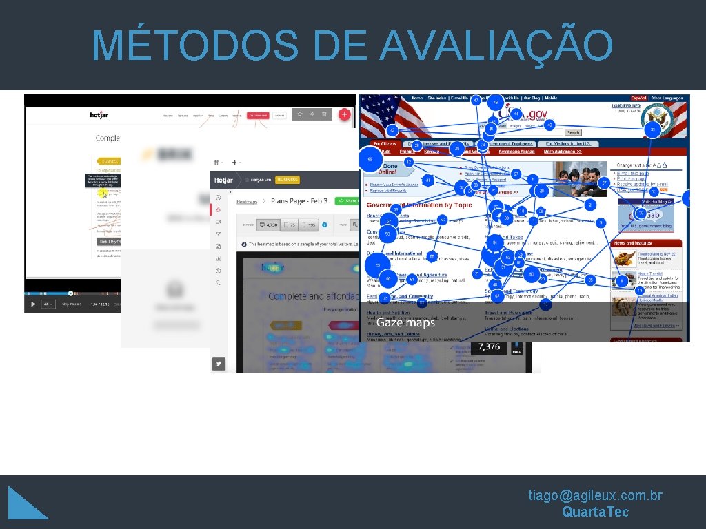 MÉTODOS DE AVALIAÇÃO QUESTIONÁRIOS, ENTREVISTAS, FOCUS GROUP tiago@agileux. com. br Quarta. Tec MÉTODOS DE AVALIAÇÃO QUESTIONÁRIOS, ENTREVISTAS, FOCUS GROUP tiago@agileux. com. br Quarta. Tec