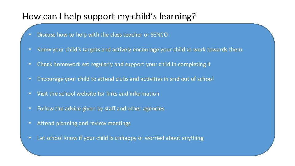 How can I help support my child’s learning? • Discuss how to help with